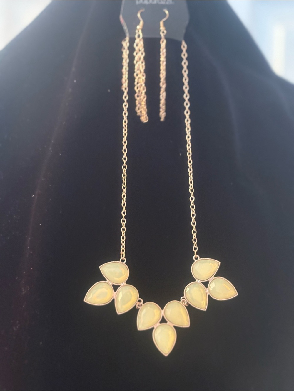 Gold-Tone moon drop Teardrop Statement Necklace and Earrings Set